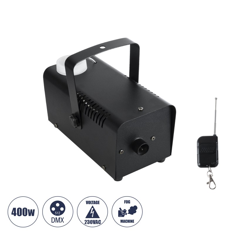 GloboStar® 51143 Επαγγελματική Μηχανή Fog Machine - Εφέ Καπνού 400W AC 220V-240V 1L On/Off & Ασύρματο Χειριστήριο - Μαύρο - L24 x W10.5 x H13cm