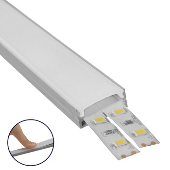 GloboStar® SURFACE-PROFILE 70809-1M Προφίλ Αλουμινίου - Βάση & Ψύκτρα Ταινίας LED με Λευκό Γαλακτερό Κάλυμμα - Επιφανειακή Χρήση - Πατητό Κάλυμμα - Ασημί - 1 Μέτρο - Μ100 x Π2.4 x Υ1.1cm