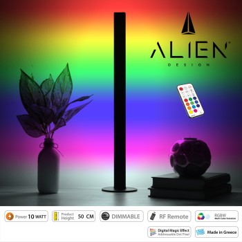 GloboStar® ALIEN-DIVA-BLACK-50-11 ALIEN Design DIVA Μοντέρνο Minimal Nordic Μεταλλικό Φωτιστικό Επιτραπέζιο - Πορτατίφ - Λαμπατέρ Μαύρο LED 10W 1500lm με Ασύρματο Χειριστήριο RF & Dimmer IP20 Πολύχρωμο RGBW Ψηφιακή με Τρεχούμενα Εφέ  Μ3 x Π1.6 x Υ50cm