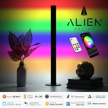 GloboStar® ALIEN-DIVA-BLACK-50-12 ALIEN Design DIVA Μοντέρνο Minimal Nordic Μεταλλικό Φωτιστικό Επιτραπέζιο - Πορτατίφ - Λαμπατέρ Μαύρο LED 10W 1500lm με Ασύρματο Χειριστήριο RF & Dimmer IP20 Πολύχρωμο RGBW + WW Smart Home Wi-Fi Μ3 x Π1.6 x Υ50cm