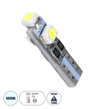 GloboStar® T5 81029 Λάμπα Αυτοκινήτου LED 3xSMD1210 0.48W 18lm 360° DC 12-16V IP20 Φ0.6 x Υ2cm Ψυχρό Λευκό 6000K