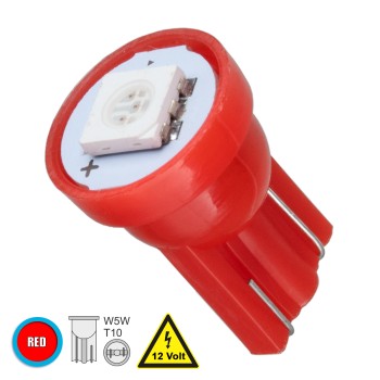 GloboStar® T10 W5W 81045 Λάμπα Αυτοκινήτου LED 1xSMD5050 0.28W 18lm 120° DC 12-16V IP20 Φ1.1 x Υ1.7cm Κόκκινο