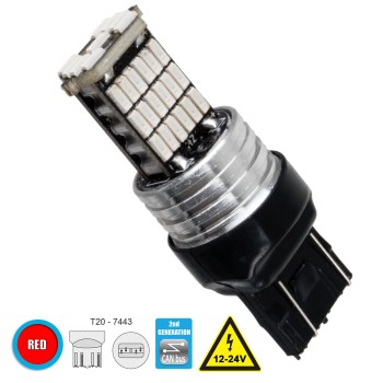 GloboStar® 81144 Λάμπα Αυτοκίνητου T20 - 7443 - W21/5W 2nd Generation Can-Bus Series LED 45 SMD 4014 9W 1080lm 360° DC 12V IP20 Κόκκινο