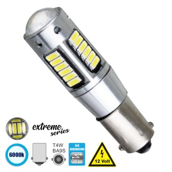 GloboStar® BA9S - T4W 81291  Λάμπα Αυτοκινήτου  3rd Generation Can-Bus Extreme Series LED 30 SMD 4014 6W 900lm 360° DC 12V IP20 Ψυχρό Λευκό 6000K