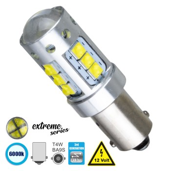 GloboStar® BA9S - T4W 81295  Λάμπα Αυτοκινήτου 3rd Generation Can-Bus Extreme Series LED 16 CREE XBD 15W 2115lm 360° DC 12V IP20 Ψυχρό Λευκό 6000K