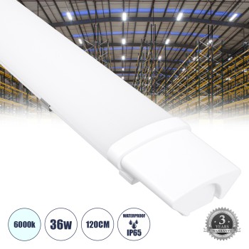 GloboStar® 60164 LED Γραμμικό Βιομηχανικό Φωτιστικό Tri-Proof 120cm 36W 4058lm 120° AC 220-240V Αδιάβροχο IP65 Μ120 x Π6 x Υ4cm Ψυχρό Λευκό 6000K - 3 Χρόνια Εγγύηση