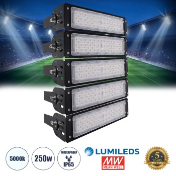 GloboStar® GOLIATH 90100-5 LED Προβολέας Γηπέδου - Φωτιστικό Tunnel 250W 40000LM 75°*135° AC 100-277V IP65 -  Ψυχρό Λευκό 5000K - MeanWell Driver & LumiLEDs Chip - 5 Years Warranty