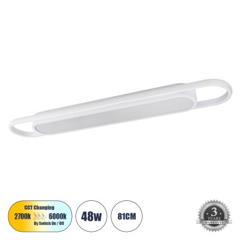 GloboStar® IGOR 61219 Φωτιστικό Οροφής Linear Design LED CCT 48W 5760lm 210° AC 220-240V - Εναλλαγή Φωτισμού μέσω Διακόπτη On/Off All In One Ψυχρό 6000k+Φυσικό 4500k+Θερμό 2700k Μ81 x Π13 x Υ4.5cm - Λευκό - 3 Years Warranty