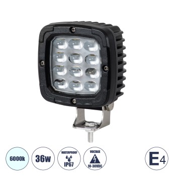 GloboStar® 85428 E4 Mark Vehicle & Forklift Work Lights - Φώτα Εργασίας για Οχήματα Περονοφόρα - Κλάρκ LED 36W DC 10-30V Αδιάβροχο IP67 Ψυχρό Λευκό 6000K Μ12.5 x Π9.5 x Υ6.5cm