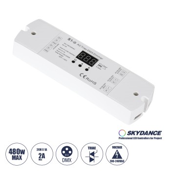 GloboStar® 70671 S1-D SKYDANCE AC Triac DMX Dimmer 2 Καναλιών AC 100-240V 2 x 1A 240W - Max 2A 480W - IP20 Μ16.7 x Π5 x Υ2.4cm - 5 Years Warranty