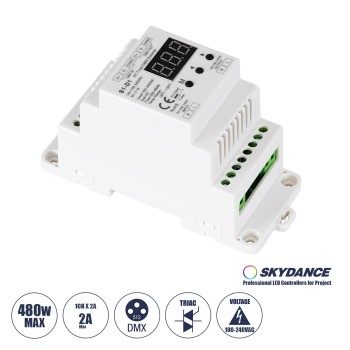 GloboStar® 70672 S1-D1 SKYDANCE AC Triac DMX Dimmer Din Rail Ράγας 1 Καναλιού AC 100-240V 1 x 2A 480W - Max 2A 480W - IP20 DMX512 Μ11.5 x Π5 x Υ6.5cm - 5 Years Warranty