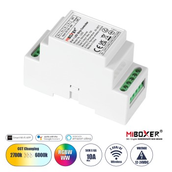 GloboStar® 71415 LS2S Mi-BOXER DC WiFi & RF 2.4Ghz Dimmer High Speed Controller 5 Καναλιών DC 12-24V 5 x 6A 144W - Max 10A 240W - IP20 RGBW+WW - Din Rail Ράγας - Μ9 x Π3.4 x Υ6cm - 5 Years Warranty