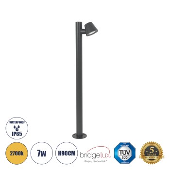 GloboStar® GARDENIA 60507 Φωτιστικό Κήπου - Κολωνάκι Αρχιτεκτονικού Φωτισμού Εξωτερικού Χώρου LED 7W 700lm 60° AC220-240V Αδιάβροχο IP65 - Σώμα Αλουμινίου & Tempered Glass - Μ12 x Π18 x Υ90cm - Θερμό Λευκό 2700K - Γκρι Ανθρακί - Bridgelux Chip - 5 Years W