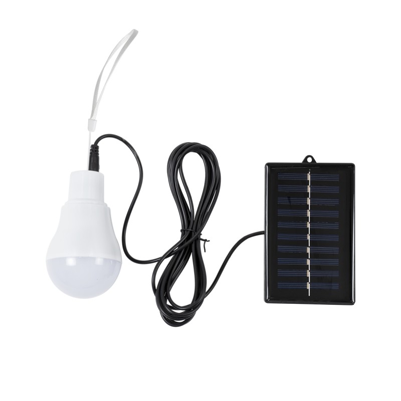 GloboStar® SOLAR-BULB 71502 Αυτόνομη Ηλιακή Κρεμαστή Λάμπα LED A60 Γλόμπος 3W 250lm 260° με Φωτοβολταικό Panel 5V 4W & Επαναφορτιζόμενη Μπαταρία Li-ion 3.2V 600mAh - IP54 - Ψυχρό Λευκό 6000K - Φ6 x Υ10cm - 2 Years Warranty