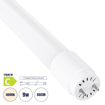 GloboStar® 99100 Λάμπα LED Τύπου Φθορίου Θερμοπλαστική T8 G13 60cm 9W 1530lm 300° AC 220-240V IP20 Φ2.6 x Μ60cm - Φυσικό Λευκό 4000K - Pro Series 170lm/W - C Ενεργειακή Κλάση - 3 Χρόνια Εγγύηση