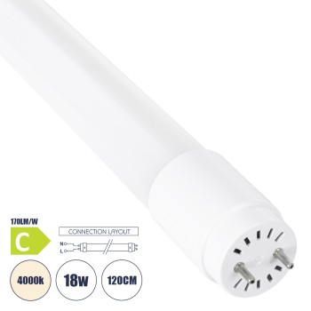 GloboStar® 99113 Λάμπα LED Τύπου Φθορίου Θερμοπλαστική T8 G13 120cm 18W 3060lm 300° AC 220-240V IP20 Φ2.6 x Μ120cm - Φυσικό Λευκό 4000K - Pro Series 170lm/W - C Ενεργειακή Κλάση - 3 Χρόνια Εγγύηση