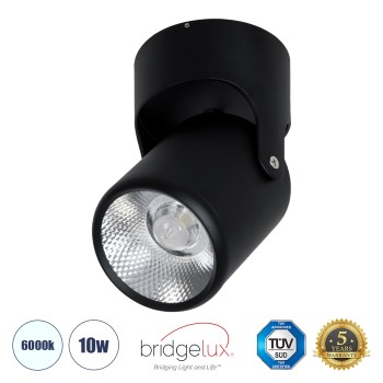 GloboStar® DETRONIC 60503 Επιφανειακό Κινούμενο Spot Downlight LED 10W 1350lm 24° AC 220-240V IP20 Φ9cm x Υ16cm - Στρόγγυλο - Μαύρο - Ψυχρό Λευκό 6000K - Bridgelux COB - TÜV Certified Driver - 5 Χρόνια Εγγύηση