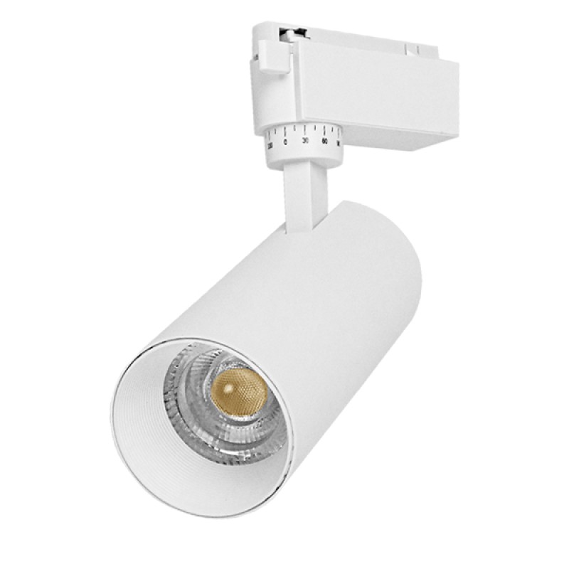 Globostar S-40018 Μονοφασικό Bridgelux COB LED Λευκό Φωτιστικό Σποτ Ράγας 20W 230V 2400lm 30° Θερμό Λευκό 3000k