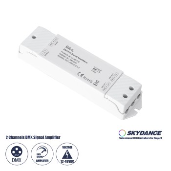 GloboStar® 73138 DA-L SKYDANCE DC DMX512 Signal Amplifier 2 Καναλιών DC 12-48V - IP20  Μ17.5 x Π4.5 x Υ2.5cm - 5 Χρόνια Εγγύηση