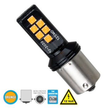 GloboStar® 1156 - BA15S - P21W 81245 Λάμπα Αυτοκίνητου  2nd Generation Can-Bus Series LED 12 SMD 3030 8W 960lm 360° DC 12V IP20 Πορτοκαλί