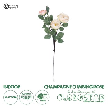 GloboStar® Artificial Garden CHAMPAGNE CLIMBING ROSE BRANCH 21183 Τεχνητό Διακοσμητικό Κλαδί Τριαντάφυλλο Σαμπανιζέ Y70cm