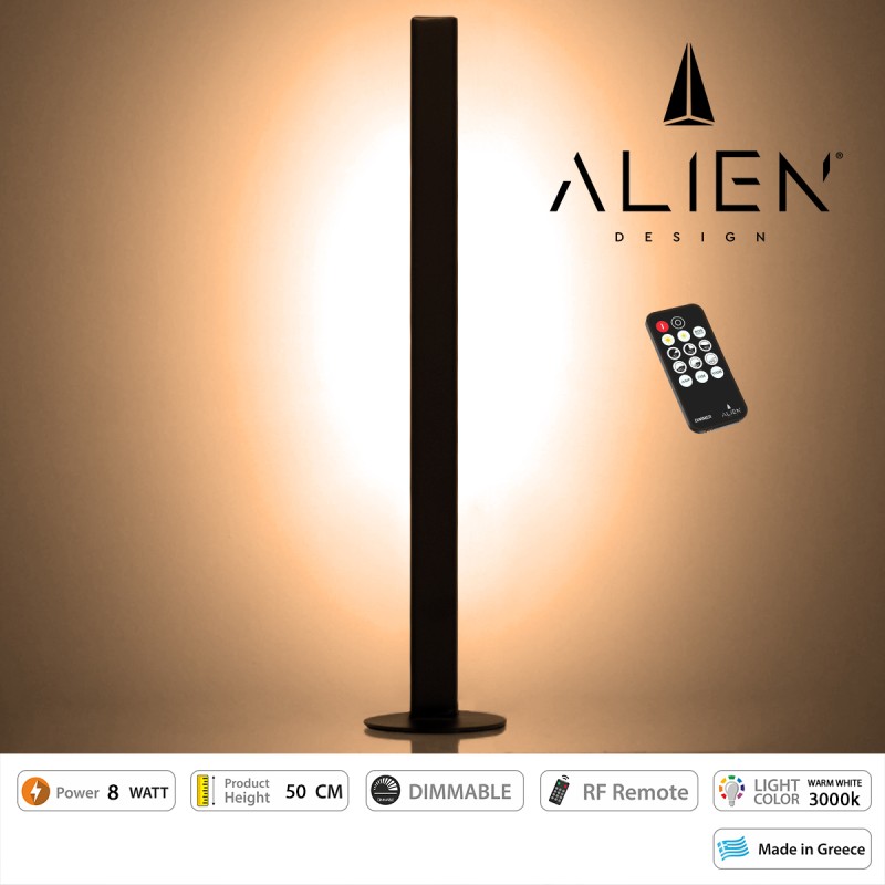 GloboStar® ALIEN-DIVA-BLACK-50-3 ALIEN Design DIVA Μοντέρνο Minimal Nordic Μεταλλικό Φωτιστικό Επιτραπέζιο - Πορτατίφ - Λαμπατέρ Μαύρο LED 8W 960lm με Ασύρματο Χειριστήριο RF & Dimmer IP20 Θερμό Λευκό 3000K Μ3 x Π1.6 x Υ50cm