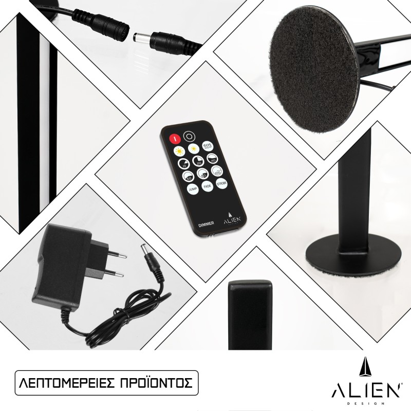 GloboStar® ALIEN-DIVA-BLACK-50-7 ALIEN Design DIVA Μοντέρνο Minimal Nordic Μεταλλικό Φωτιστικό Επιτραπέζιο - Πορτατίφ - Λαμπατέρ Μαύρο LED 8W 800 lm με Ασύρματο Χειριστήριο RF & Dimmer IP20 Ροζ Μ3 x Π1.6 x Υ50cm