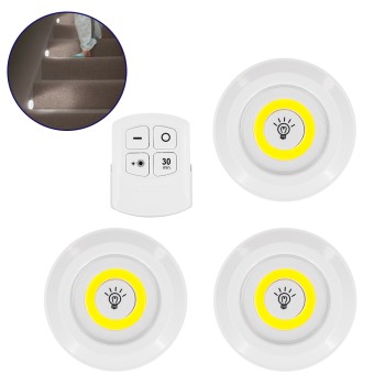 GloboStar® 79044 Φωτιστικά Νυκτός Μπαταρίας LED COB 6W 600lm με Timer & Ασύρματο Χειριστήριο RF - ΣΕΤ 3 Τεμαχίων Ψυχρό Λευκό 6000K