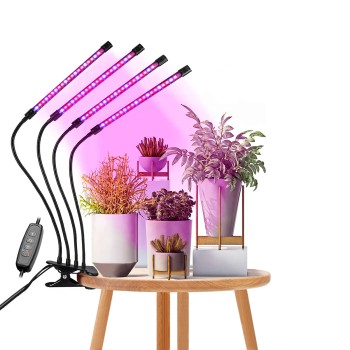 GloboStar® 85957 Grow Light Full Spectrum LED Φωτιστικό Ανάπτυξης Φυτών Γλάστρας με 4 Κινούμενες Κεφαλές & Βάση Μανταλάκι Clip SMD 2835 20W 160° AC230V IP20 με Dimmer & Timer Εσωτερικού Χώρου για Κάλυψη Επιφάνειας 1m x 1m Πλήρους Φάσματος Φωτισμού