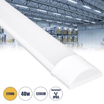 GloboStar® 60160 LED Γραμμικό Βιομηχανικό Φωτιστικό Tri-Proof 120cm 40W 3648lm 120° AC 220-240V Αδιάβροχο IP65 Μ120 x Π7.5 x Υ2.5cm Θερμό Λευκό 2700K - 2 Χρόνια Εγγύηση