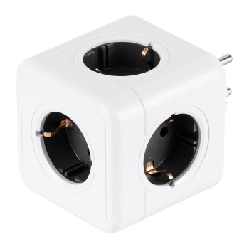 GloboStar® TRAVEL PowerCube PRO Certified 79627 Πολύπριζο 5 Θέσεων με 5 Πρίζες Ασφαλείας Childproof EU Schuko AC 220-240V Μ7.5 x Π11.5 x Υ7.5 - Λευκό με Γκρι - Max Load 3680W/16A