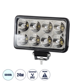 GloboStar® 85419 Vehicle & Forklift Work Lights - Φώτα Εργασίας για Οχήματα Περονοφόρα - Κλάρκ LED 24W DC 9-80V Αδιάβροχο IP67 Ψυχρό Λευκό 6000K Μ15.5 x Π9 x Υ5.5cm