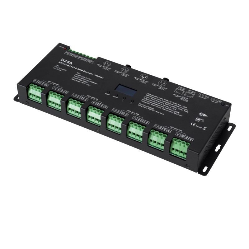 GloboStar® 70673 D24A SKYDANCE DC DMX & RDM Dimmer High Speed Controller / Decoder / Master 24 Καναλιών DC 12-24V 24 x 3A 72W - Max 72.5A 1740W - IP20 DMX512 Μ16.7 x Π5 x Υ2.4cm - 5 Years Warranty