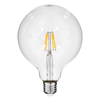 GloboStar® 99012 Λάμπα LED Long Filament E27 G125 Γλόμπος 4W 400lm 360° AC 220-240V IP20 Φ12.5 x Υ18cm Θερμό Λευκό 2700K με Διάφανο Γυαλί - Dimmable - 3 Years Warranty