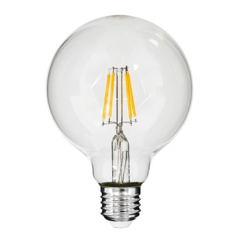 GloboStar® 99009 Λάμπα LED Long Filament E27 G95 Γλόμπος 4W 400lm 360° AC 220-240V IP20 Φ9.5 x Υ13.5cm Θερμό Λευκό 2700K με Διάφανο Γυαλί - Dimmable - 3 Years Warranty