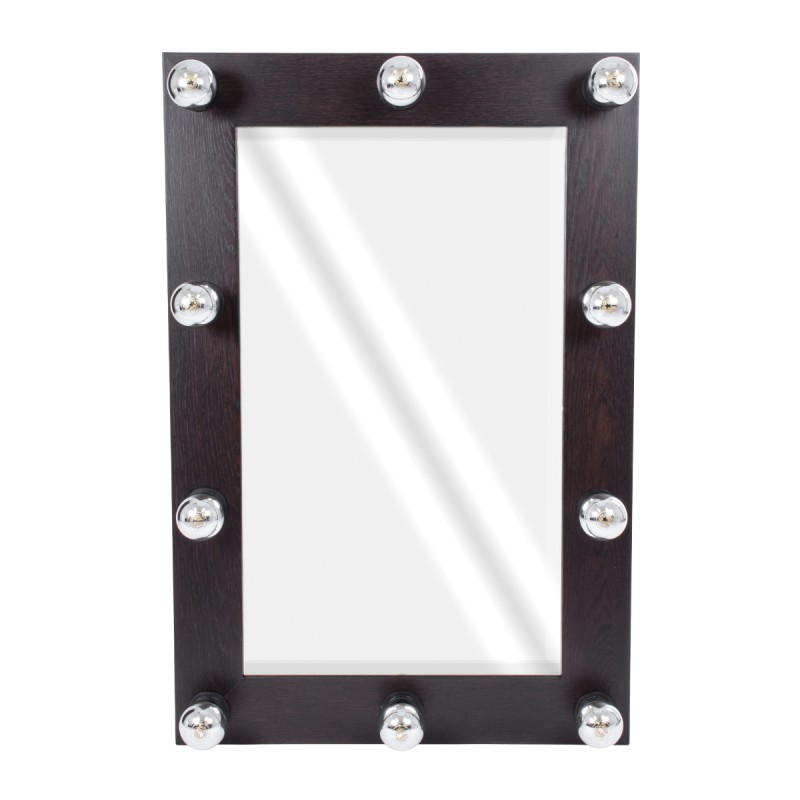 GloboStar® MAKEUP MIRROR-60x90-2 Μοντέρνος Καθρέπτης Μακιγιάζ με Πλαίσιο Φυσικού Ξύλου με Διακόπτη On/Off 10 x E27 AC220-240V - Μ60 x Π7 x Υ90cm - Καφέ Wenge