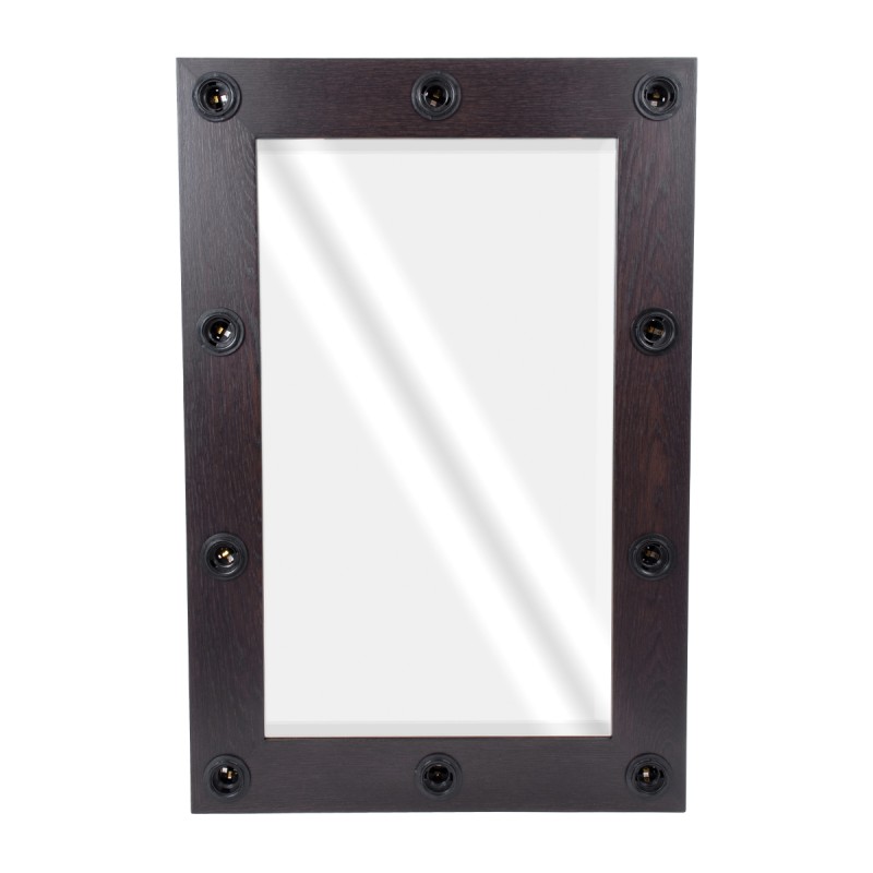 GloboStar® MAKEUP MIRROR-60x90-2 Μοντέρνος Καθρέπτης Μακιγιάζ με Πλαίσιο Φυσικού Ξύλου με Διακόπτη On/Off 10 x E27 AC220-240V - Μ60 x Π7 x Υ90cm - Καφέ Wenge