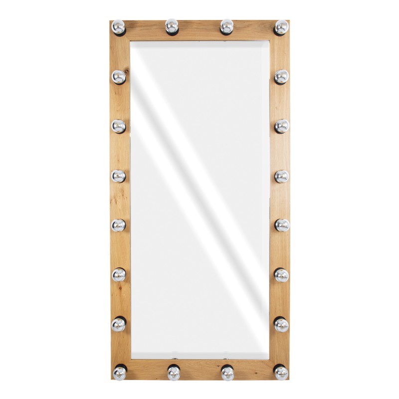 GloboStar® MAKEUP MIRROR-160x80-1 Μοντέρνος Καθρέπτης Μακιγιάζ με Πλαίσιο Φυσικού Ξύλου με Διακόπτη On/Off 20 x E27 AC220-240V - Μ80 x Π7 x Υ160cm - Μπεζ Δρυς