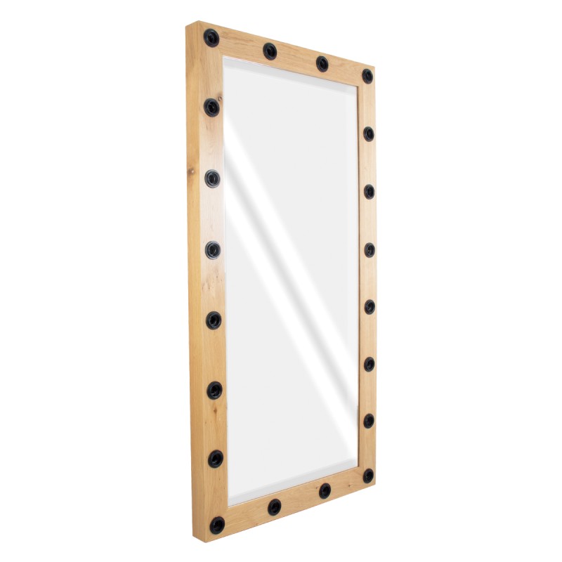 GloboStar® MAKEUP MIRROR-160x80-1 Μοντέρνος Καθρέπτης Μακιγιάζ με Πλαίσιο Φυσικού Ξύλου με Διακόπτη On/Off 20 x E27 AC220-240V - Μ80 x Π7 x Υ160cm - Μπεζ Δρυς