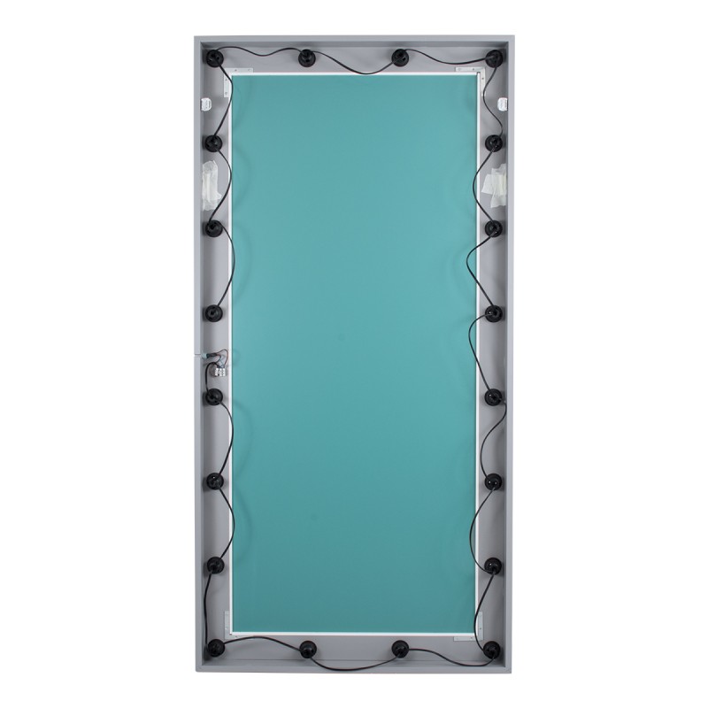 GloboStar® MAKEUP MIRROR-160x80-3 Μοντέρνος Καθρέπτης Μακιγιάζ με Πλαίσιο Φυσικού Ξύλου με Διακόπτη On/Off 20 x E27 AC220-240V - Μ80 x Π7 x Υ160cm - Γκρι Τσιμέντου