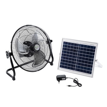 GloboStar® SOLARO-FAN 85352 Solar Fan Αυτόνομος Ηλιακός Επιδαπέδιος Ανεμιστήρας 25W 2 Λειτουργιών Ρεύματος με AC 220-240V ή με Φωτοβολταϊκό Panel 9V 12W & Επαναφορτιζόμενη Μπαταρία Li-ion 7.4V 4400mAh - 12 Ταχύτητες - Ενσωματωμένο USB 2.0 Charger Συσκευών