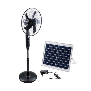 GloboStar® SOLARE-FAN 85358 Solar Fan Αυτόνομος Ηλιακός Επιδαπέδιος Ανεμιστήρας 25W 2 Λειτουργιών Ρεύματος με AC 220-240V ή με Φωτοβολταϊκό Panel 9V 15W & Επαναφορτιζόμενη Μπαταρία Li-ion 7.4V 6000mAh - 12 Ταχύτητες - Ασύρματο Χειριστήριο - Ενσωματωμένο U