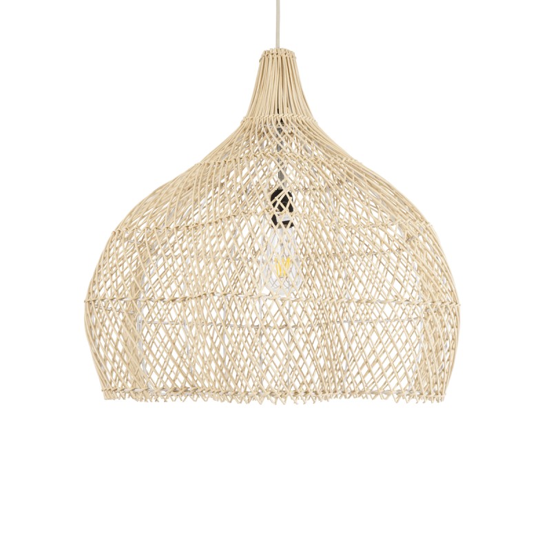 GloboStar® ADEJE 02210 Boho Κρεμαστό Φωτιστικό Πλέγμα Μονόφωτο 1 x E27 IP20 Μπεζ Ξύλο - Μ60 x Π60 x Υ60cm