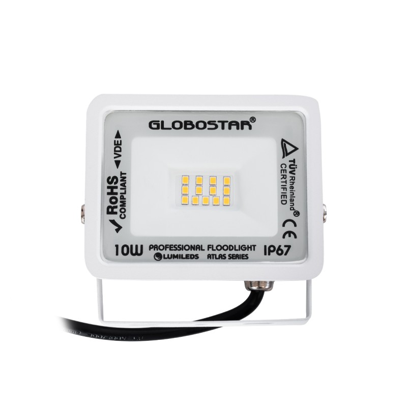 GloboStar® ATLAS 61406 Επαγγελματικός Προβολέας LED 10W 1150lm 120° AC 220-240V - Αδιάβροχος IP67 - Μ10 x Π2 x Υ8cm - Λευκό - Θερμό Λευκό 2700K - LUMILEDS Chips - TÜV Rheinland Certified - 5 Years Warranty