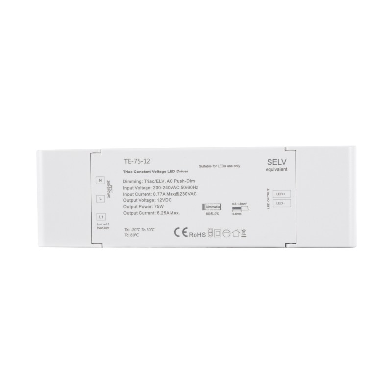 GloboStar® 73129 TE-75-12 SKYDANCE AC Triac Dimmer Push Dimming 1 Κανάλι AC 200-240V 1 x 6.25A 75W - Max 6.25A 75W - IP20 Μ18 x Π5.7 x Υ3cm - 5 Χρόνια Εγγύηση