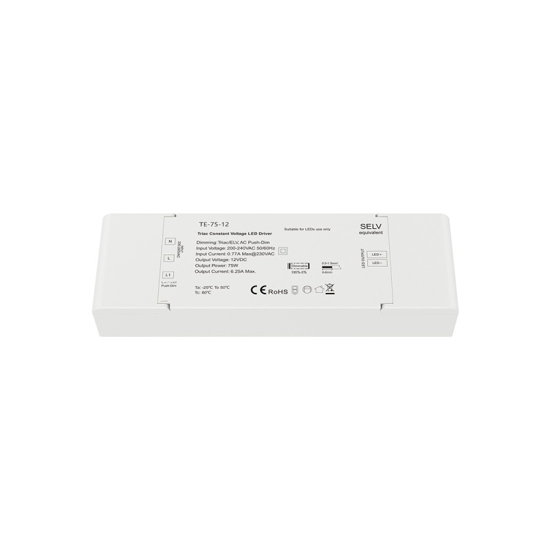 GloboStar® 73129 TE-75-12 SKYDANCE AC Triac Dimmer Push Dimming 1 Κανάλι AC 200-240V 1 x 6.25A 75W - Max 6.25A 75W - IP20 Μ18 x Π5.7 x Υ3cm - 5 Χρόνια Εγγύηση